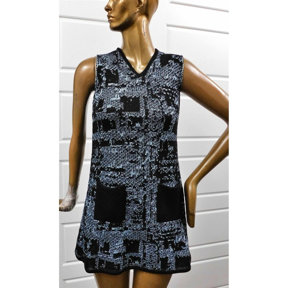 M Missoni Black Turquise Blue Knit Sleeveless Tunic Jumper Lined Dress Italy 36